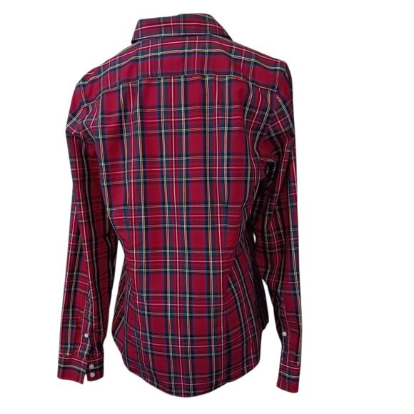 LANDS' END 6 No Iron‎ Top Shirt Blouse Red Plaid Holiday Career Classic Cotton - Picture 2 of 8